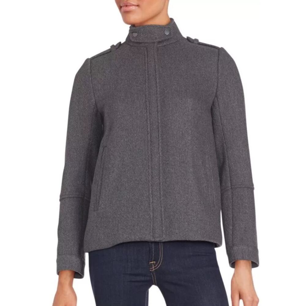 Vince Wool Jacker Coat Long Sleeve Twill Pleated Heather Gray Women's Size 6